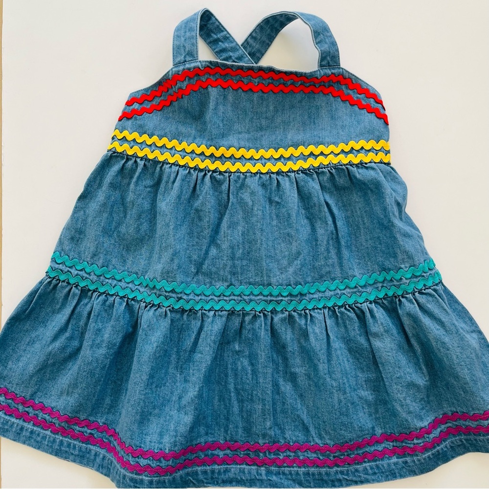 NWT Hanna Andersson 85(2T) Ric Rac Chambray tiered dress - Picture 3 of 6